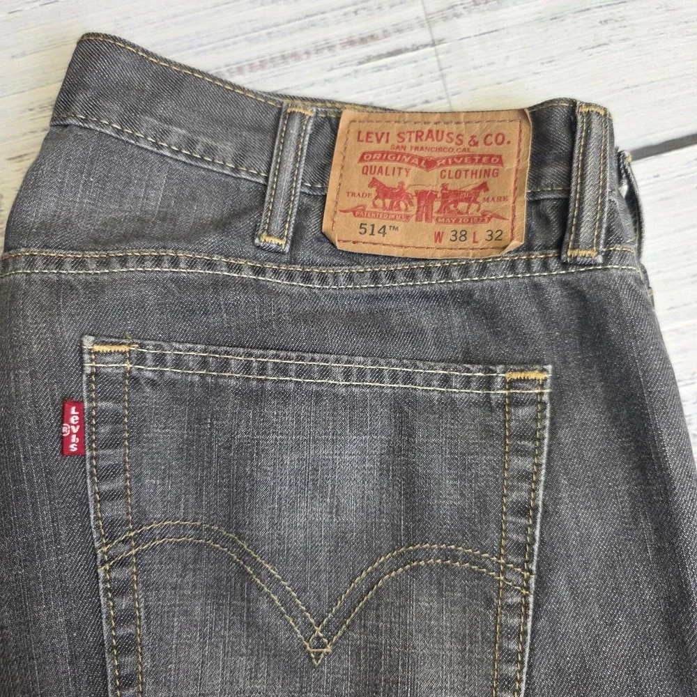 Levis 514 Jeans Mens 38x32 Faded Black Gray Wash Slim Straight Mid Rise Baggy